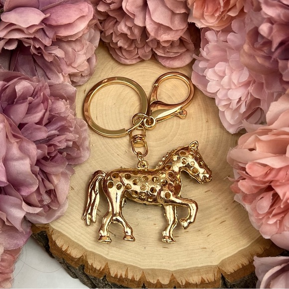 Gold and Crystal Saddled Horse Keychain Charm - Picture 14 of 16